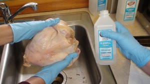 Disinfecting our chickens with alcohol